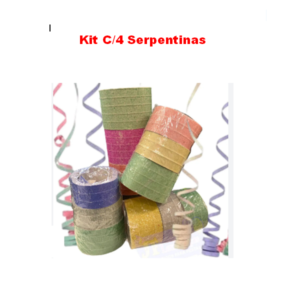 Kit C/4 Tubo Serpentina Com 10 Rolinho Cada P/Festa Carnaval Folia