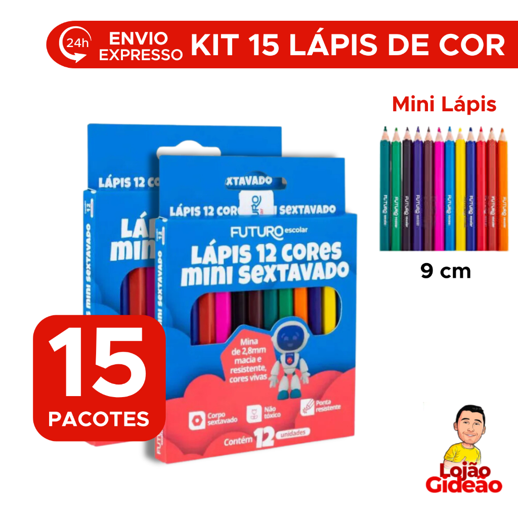 Kit com 15 Pacotes De Mini Lapis de Cor 12 Cores Futuro Para Lembrancinhas de Festas Escolas Revenda