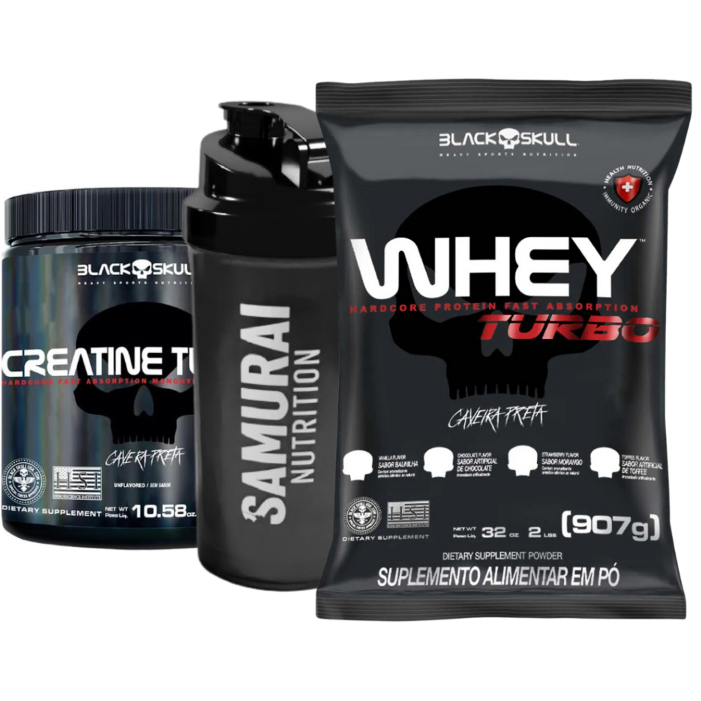 Kit Whey Turbo 907g refil + Creatina Turbo 300g + Coqueteleira 600ml em Oferta na Shopee