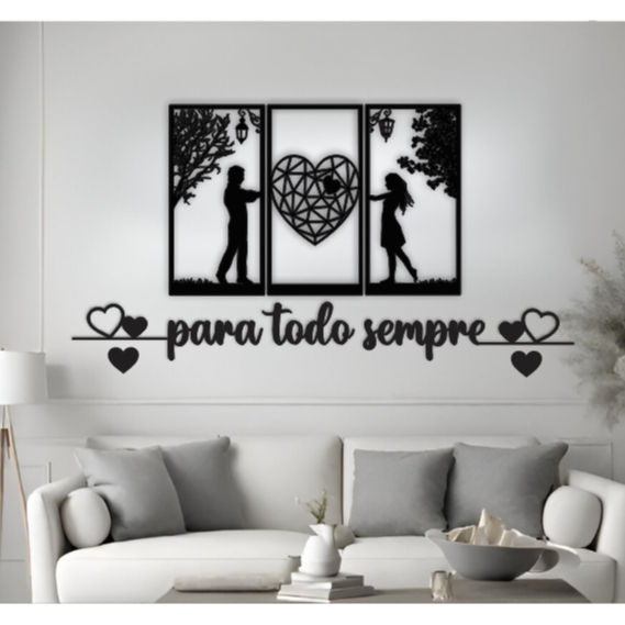 Quadro Casal Cabeceira + Para Todo Sempre em MDF Decorativo Vazado com Dupla Face