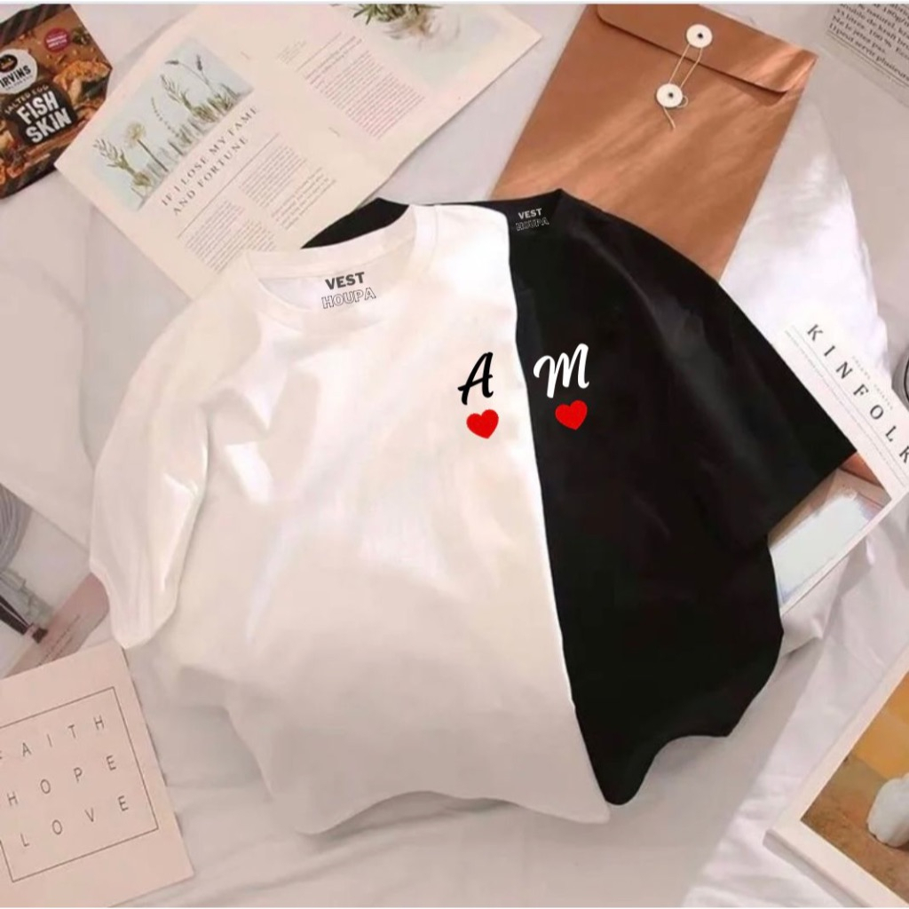 Kit 2 Camisetas Casal Personalizado Namorados com Letras Iniciais