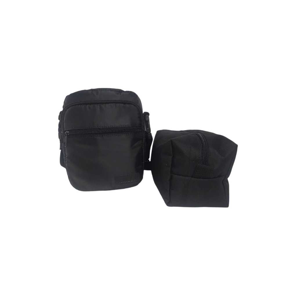 Kit Bolsa Shoulder Bag Bolsa Transversal Lateral  Nécessaire de Mão Preta Kailla Bags
