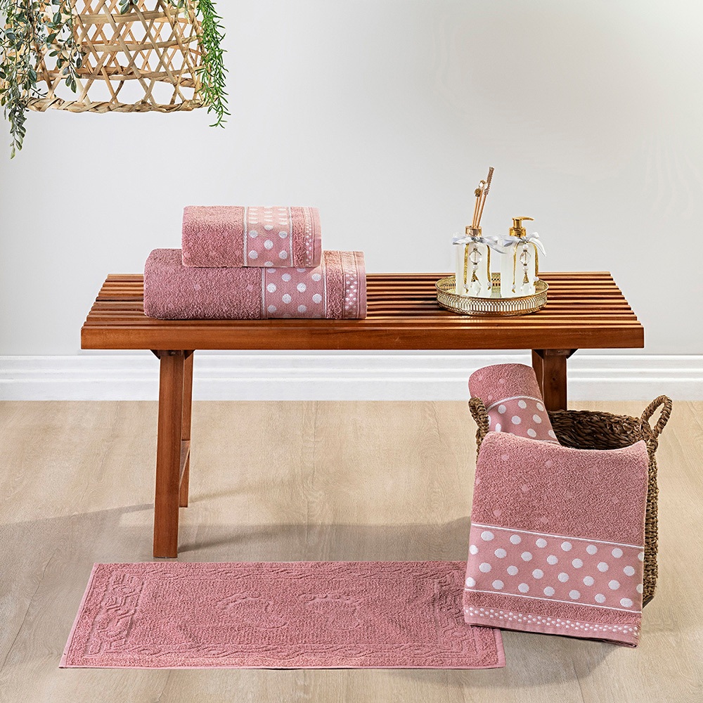 Jogo de Banho 5 Peças 100% Algodão Toalha de Banho/Rosto/Piso Ótima Absorção Coleção Petit Poá