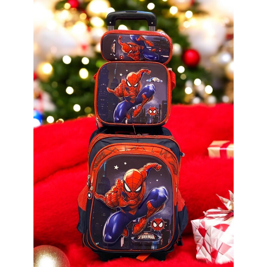 Rodinhas Mochila Escolar menino Infantil 3D Carrinho Kit Com Estojo Lancheira Térmica Impermeável  3 Peças Rodinhas