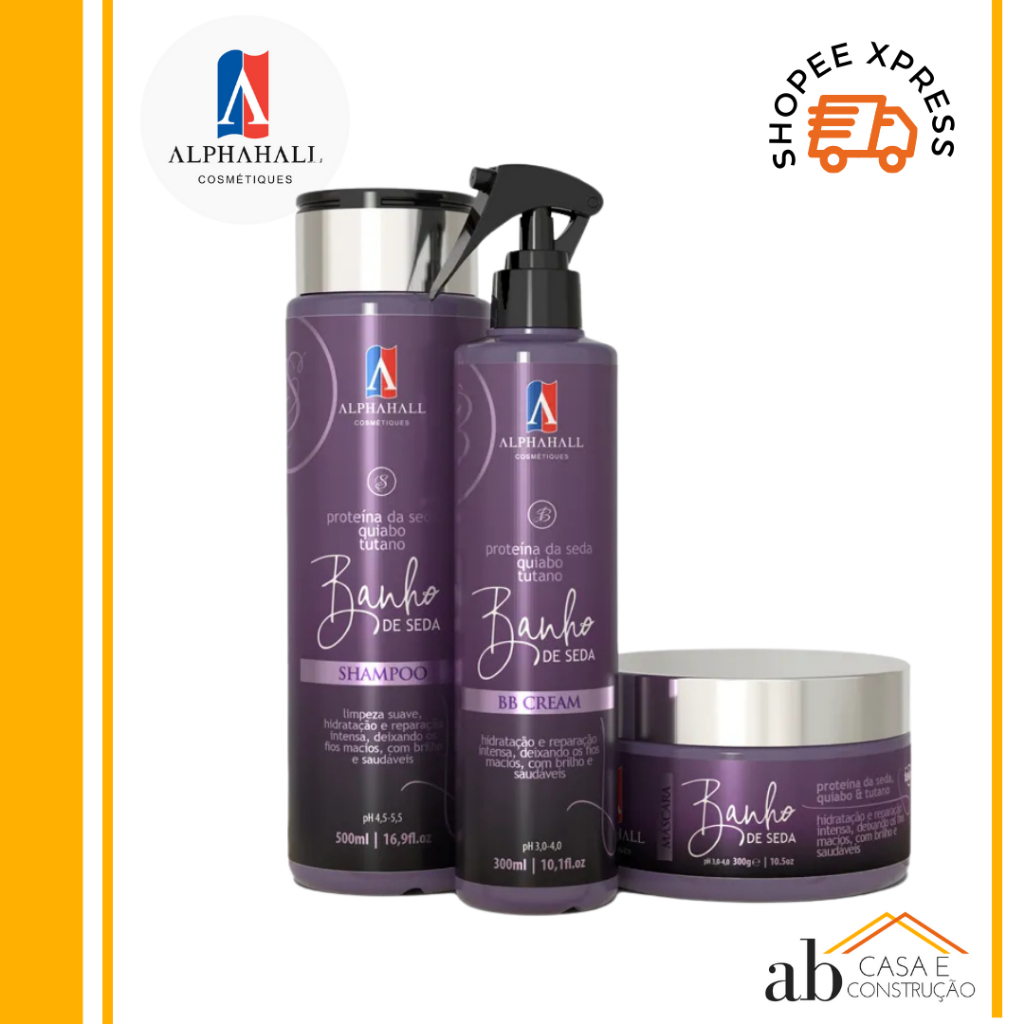 Kit Banho de Seda Shampoo Hidratação Bbcream Manutenção ALPHAHALL em Oferta na Shopee