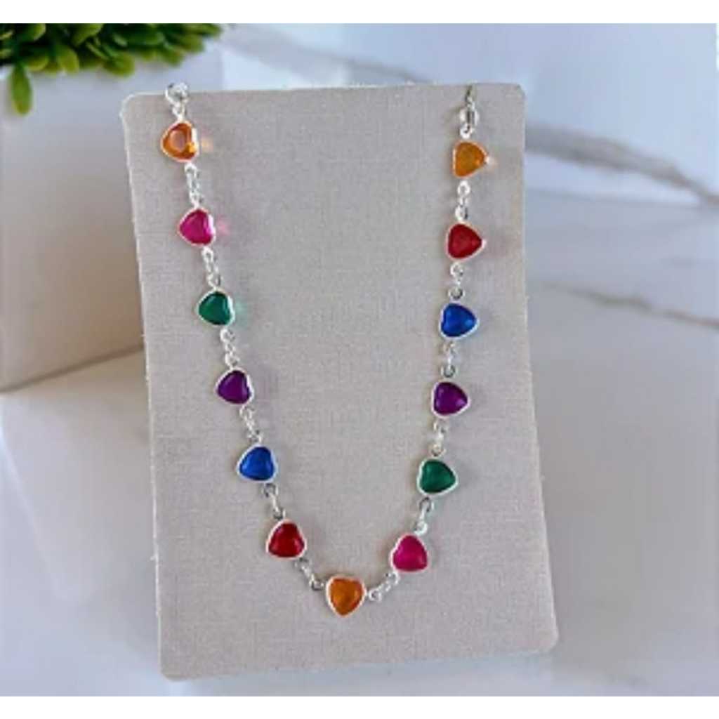 Choker Coração com Pedras Coloridas OU PULSEIRA Folheado a Ouro 18K Moda Feminina Presente