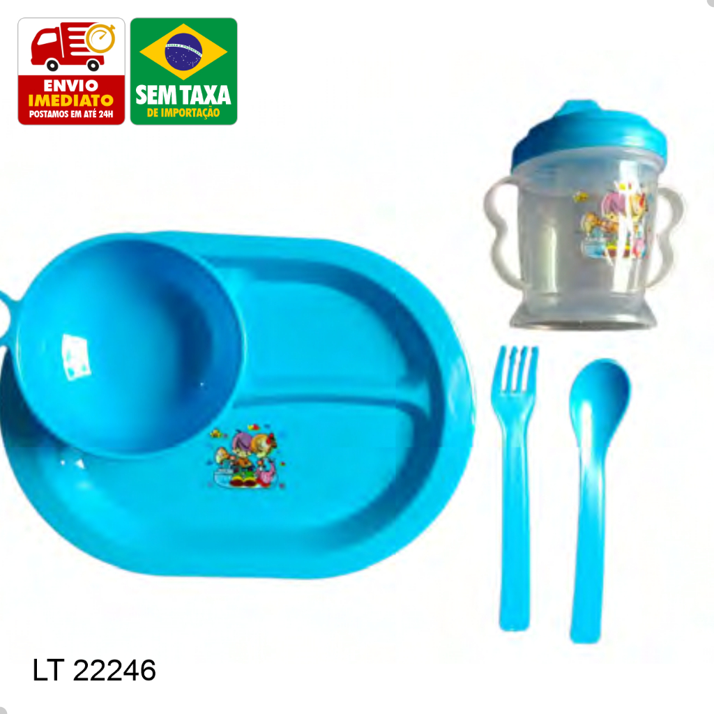 Kit para Refeição Infantil Plastico Copo Talher Prato Tigela 4 ou 5 Peças em Oferta na Shopee
