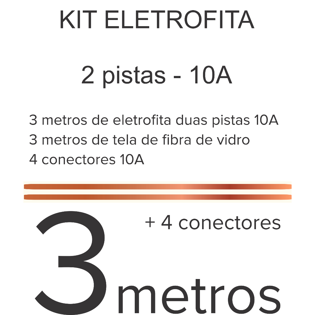 Kit Eletrofita 2 pistas (10A): 3 metros + 4 conectores