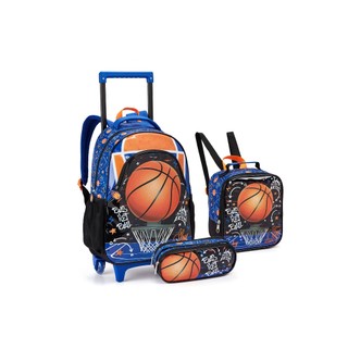 kit de mochila masculino futebol/basquete escolar lancheira estojo duplo