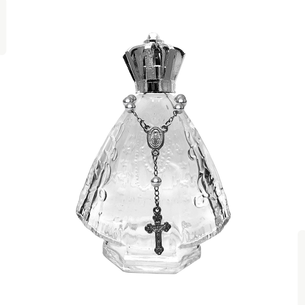 5 Vidros Nossa Senhora 60 ml coroa prata + terço prata santinha