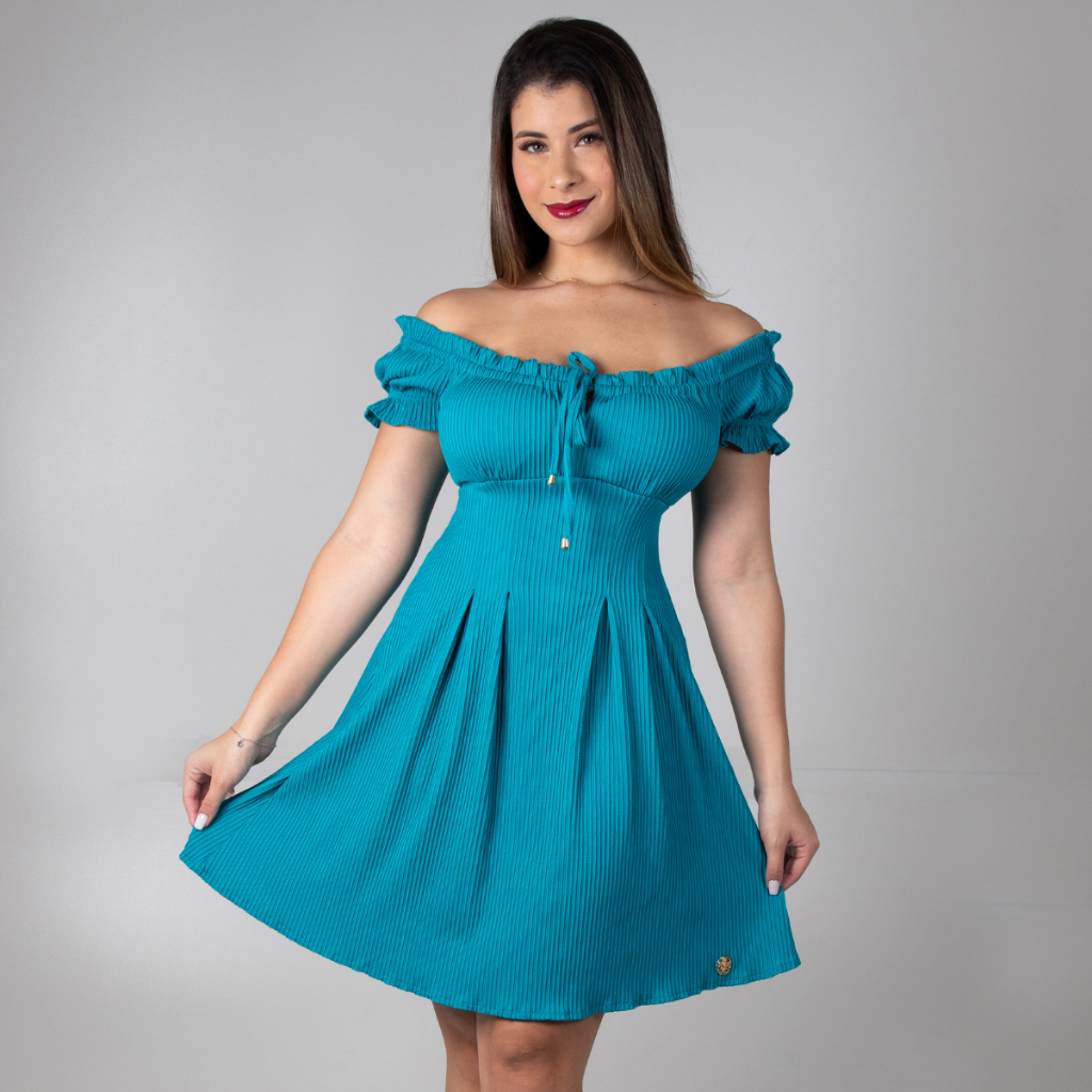 Vestidos Cigana Malha Canelado Ombro A Ombro Confortável Manga Princesa em Oferta na Shopee