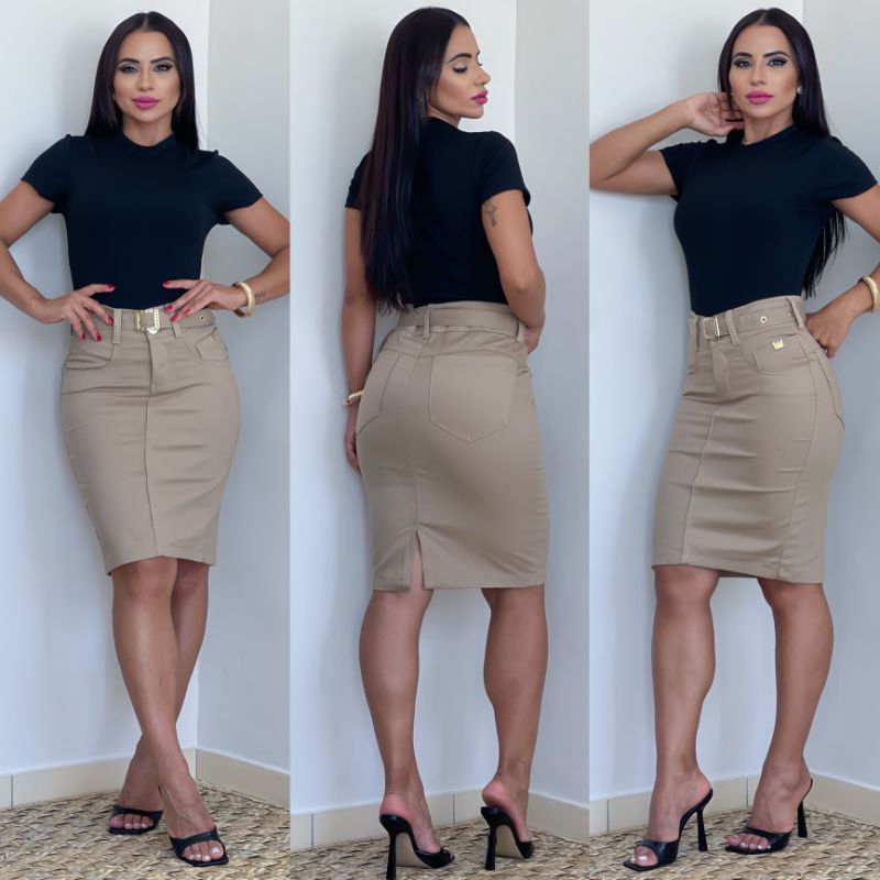 Saia bege tamanho do 36 ao 48 RF.110 em Oferta na Shopee