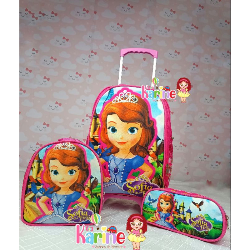 KIT MOCHILA ESCOLAR INFANTIL PRINCESA SOFIA COM RODINHAS/ MOCHILA LANCHEIRA TÉRMICA ESTOJO/ MOCHILA PARA MENINA/ SOFIA
