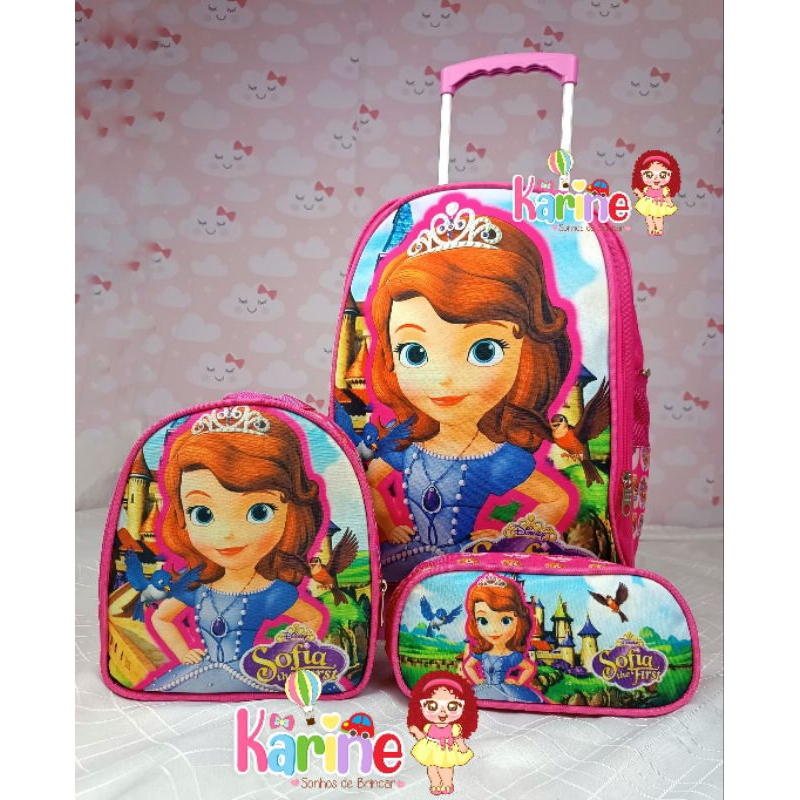 KIT MOCHILA ESCOLAR INFANTIL PRINCESA SOFIA COM RODINHAS/ MOCHILA LANCHEIRA TÉRMICA ESTOJO/MOCHILA PARA MENINA/ 2026