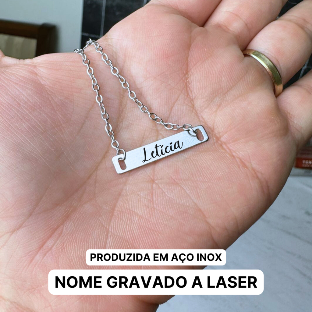 Pulseira Infantil Plaquinha Lisa Gravação Nome Bebe Aço Inox Menino Menina