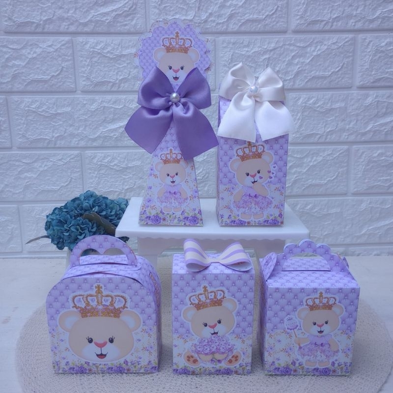 PEGUE E MONTE Kit Festa Personalizados URSINHA REALEZA PRINCESA LILÁS Lembrancinhas Caixinhas