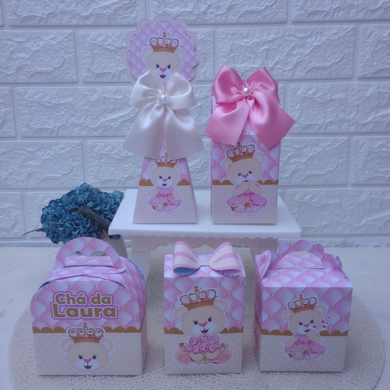PEGUE E MONTE Kit Festa Personalizados URSINHA REALEZA PRINCESA ROSA Lembrancinhas Caixinhas