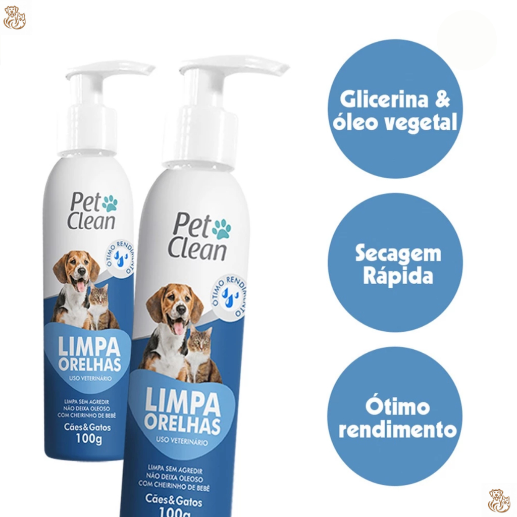 Kit 2 Limpador de Orelhas para Cachorro e Gatos Pet Clean - 2x 100 g