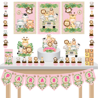 Kit Festa Fácil Kit Só Um Bolinho Safari Aquarela Rosa Mêsversário Aniversário Chá de Bebê em Oferta na Shopee