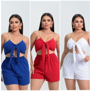 Conjunto com Top Alça Corrente Amarraçao Com Bojo em Oferta na Shopee