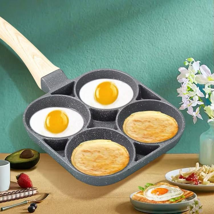 Frigideira Multifuncional Antiaderente 4em1 E 3em1 / 7 OU 4 Furos Ovos Hambúrguer Omelete Com Alça De Madeira em Oferta na Shopee