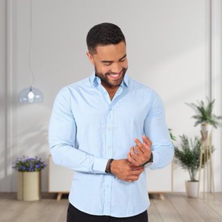 Camisa masculina social slim manga longa lisa luxo sem bolso algodão oferta não amassa e …