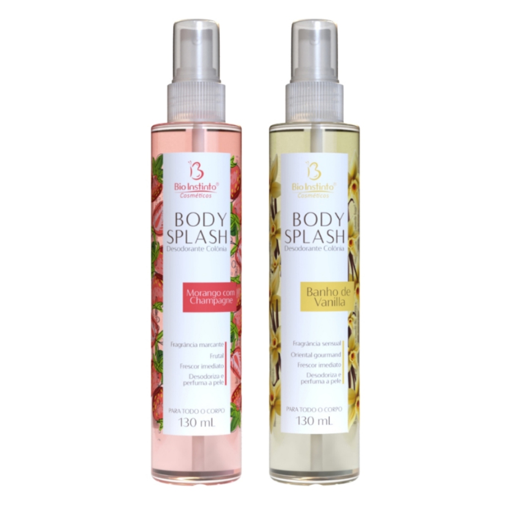 Kit 2 Desodorante Colônia Body Splash Morango Vanilla 130ml Bio Instinto