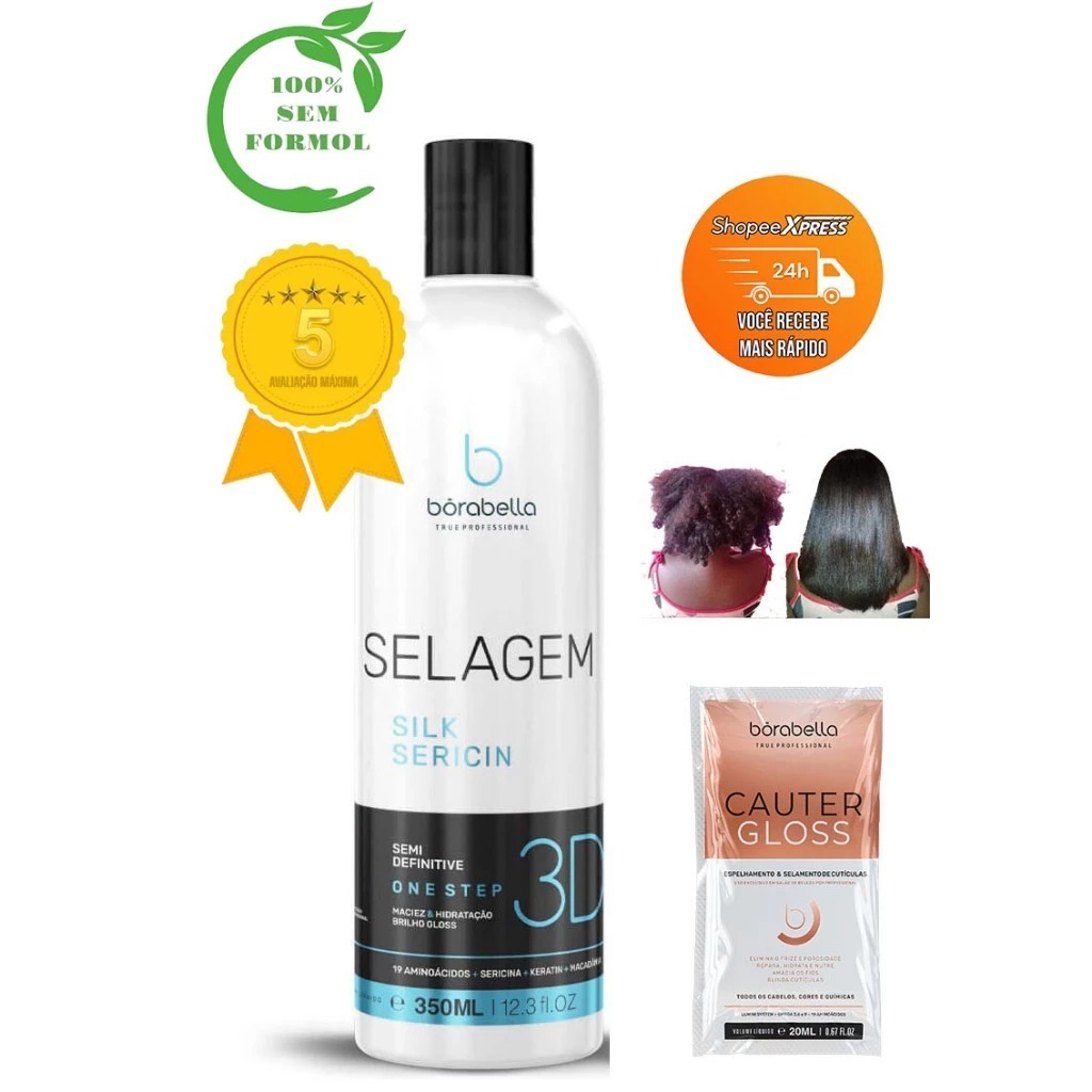 Borabella Selagem Silk 3d Gloss Semi Definitiva Sem Formol 350ml  + Brinde Sachê em Oferta na Shopee