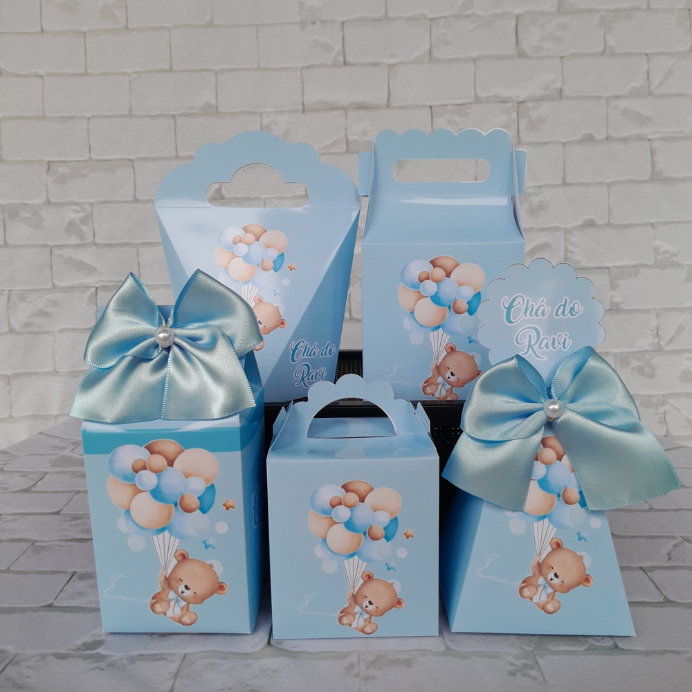 PEGUE E MONTE Kit Festa Personalizados Chá de Bebe Ursinho Azul com balões Lembrancinhas Chá de Fraldas Chá Revelação