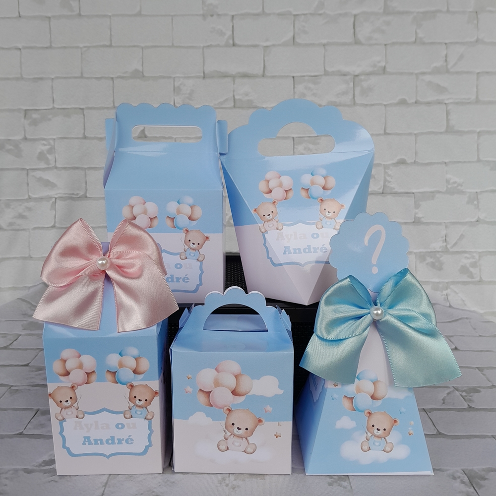 Kit Festa Chá Revelação Azul e Rosa Personalizados Ursinhos com balões Lembrancinhas Chá de Bebe Chá de Fraldas