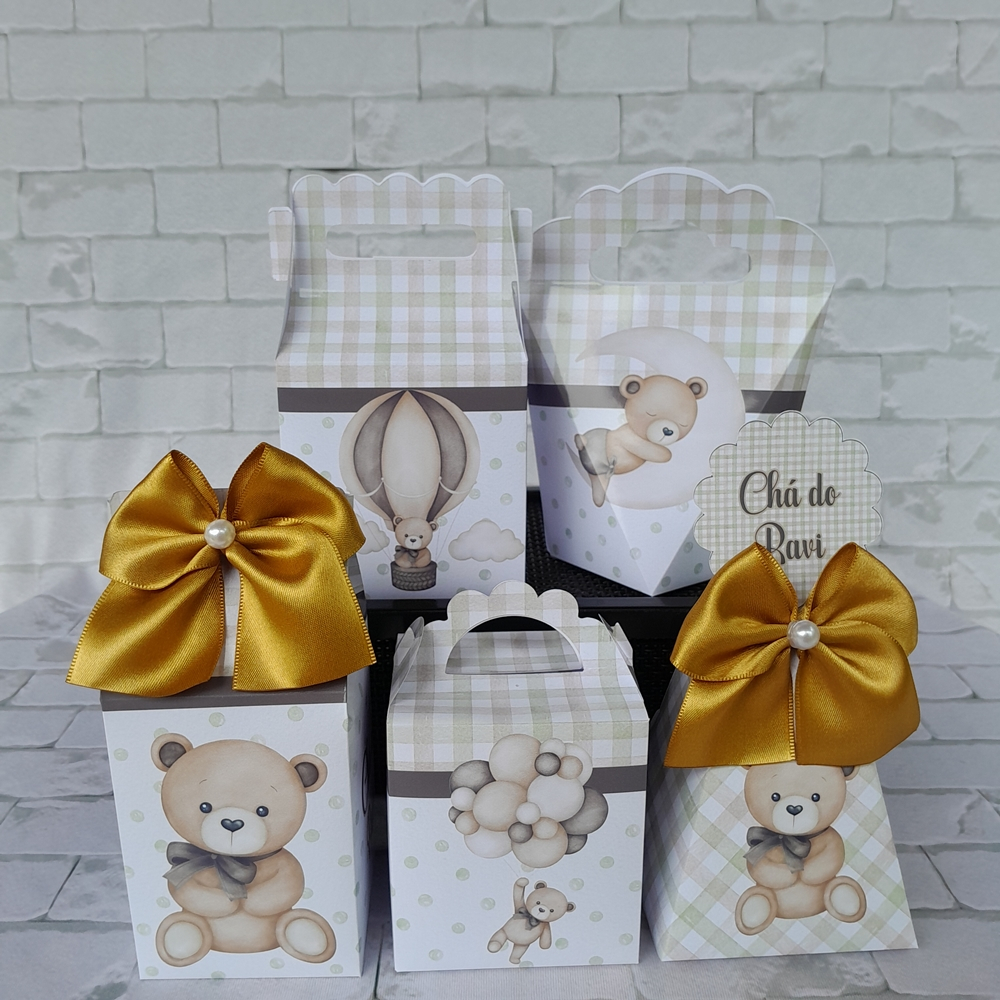 PEGUE E MONTE Personalizados Chá de bebe Ursinho Dourado Lembrancinhas para Aniversário Chá Revelação Chá de Fraldas