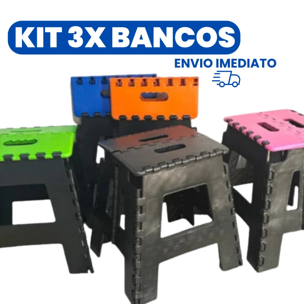 Kit 3 Banquinhos Banqueta Dobrável De Plástico Até 100 Kg Resistente Para Viagem