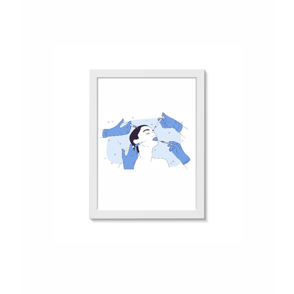 Quadro Decorativo Botox Beleza e Estética Consultório Clínica Moldura 20x30cm Madeira Vidro Cor Branca
