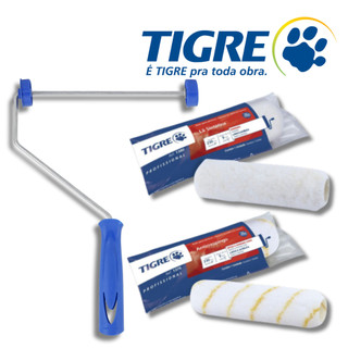 Rolo de Pintura Economico/Antirrespingo e Suporte Para Rolo Tigre 23cm Lã Antigota e Lã Econômico