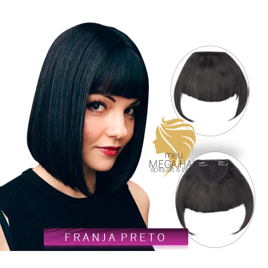 Franja Tic Tac Preto Cor 1# Liso Cabelo Russo Presilha Penteado Premium