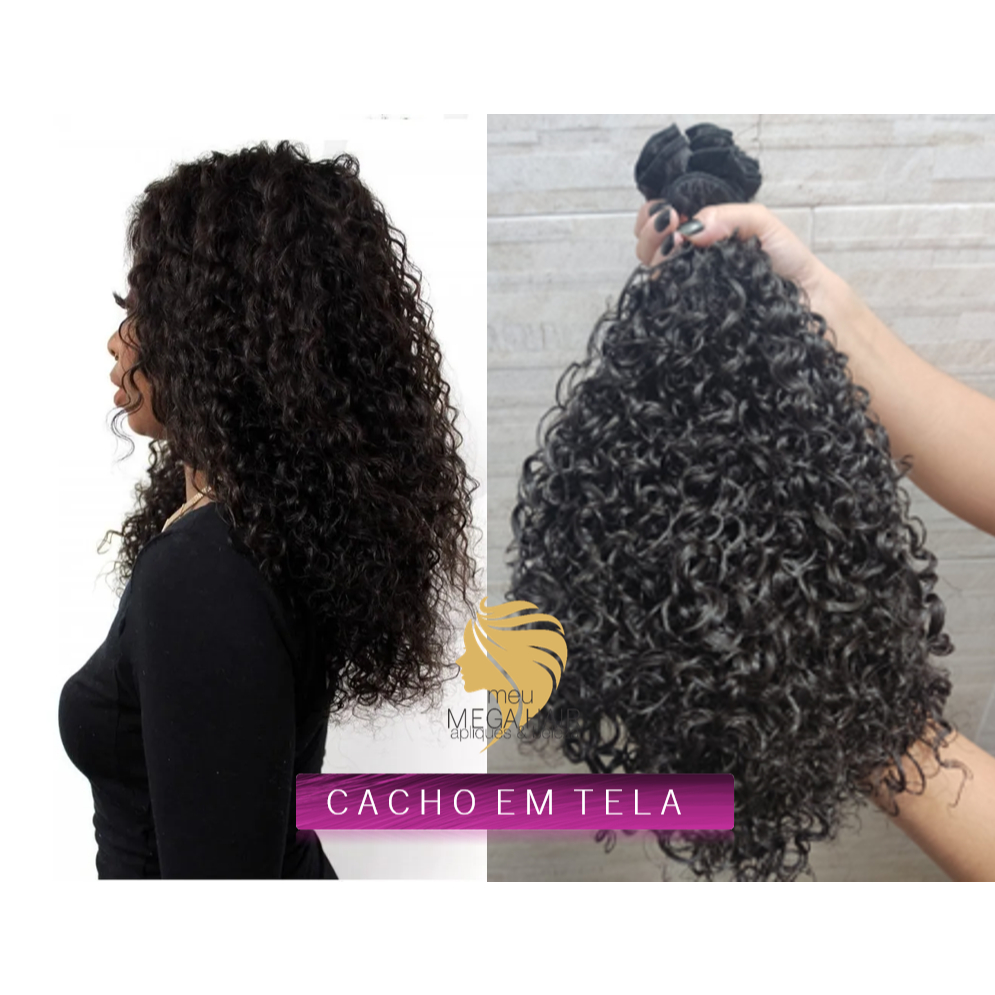 Aplique Cacheado Tela Alongamento Cabelo Cacho 70cm 100g Idêntico Humano Mega Beauty Cabelos