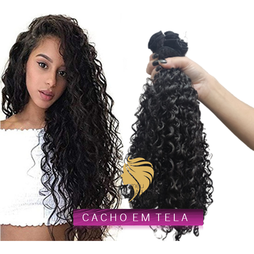 Aplique para Mega Hair Telas Cabelo Russo Entrelaçamento Fita Cacheado 60cm 100grs Mega