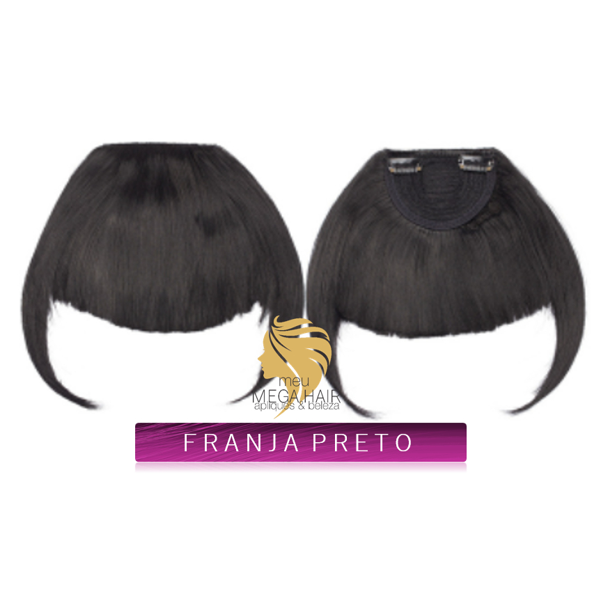 Cabelo Aplique Semi Humano Franja Tic Tac Preto Liso Premium
