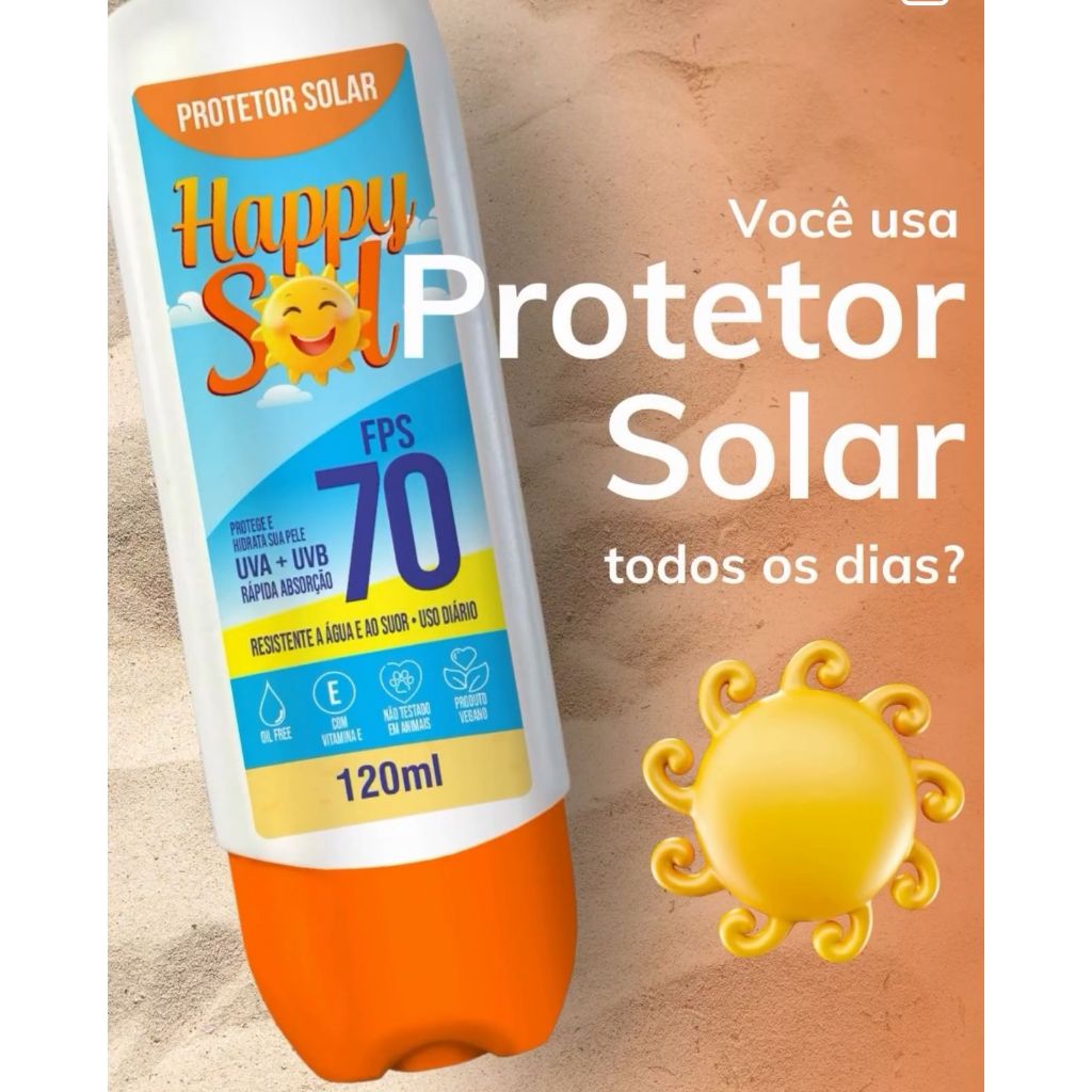 Protetor Solar HAPPY SOL 70 FPS 150ml + Spray Repelente de insetos Happy Sol – 120ml em Oferta na Shopee