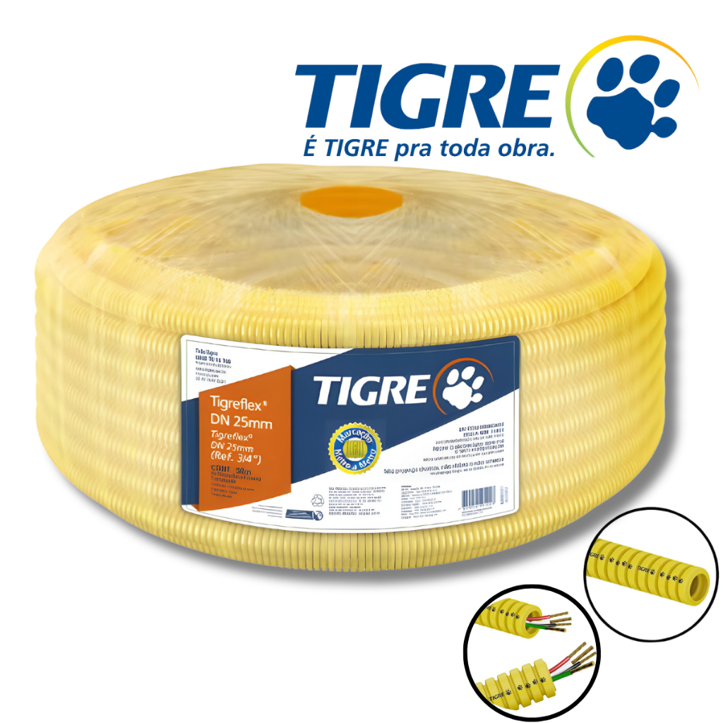 Conduíte Tigre 3/4 50M Eletroduto Flexivel Corrugado Mangueira passa Fio Mangueira Eletroduto