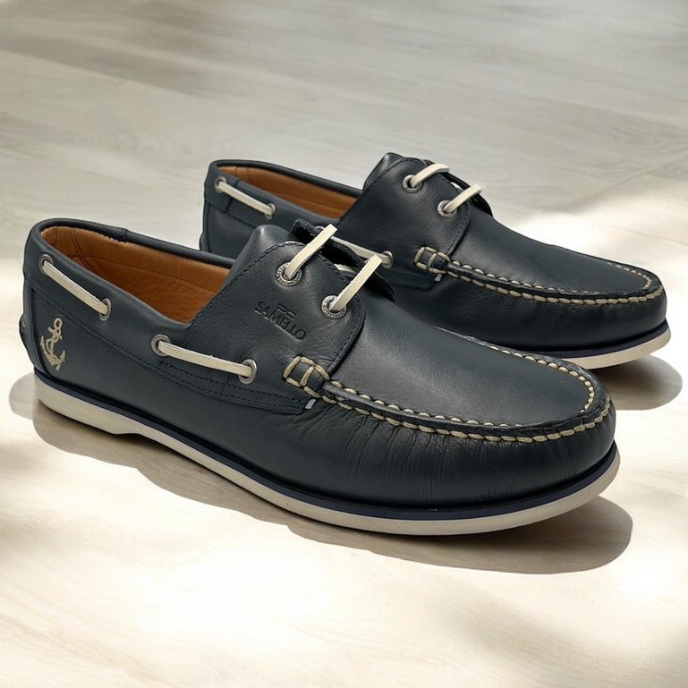 Deckshoes Samello Phoenix Couro Vintage Marinho Docksides Náutico Edição Especial Âncora Original