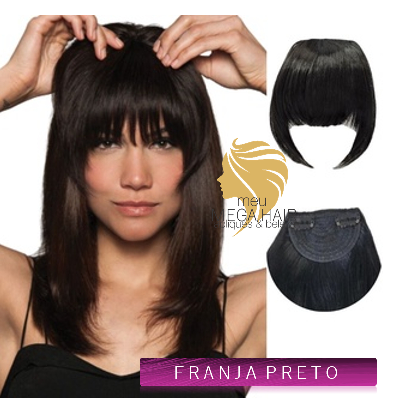 Aplique Cabelo Preto Cor 1# Liso Franja Tic Tac Penteado Bio Humano