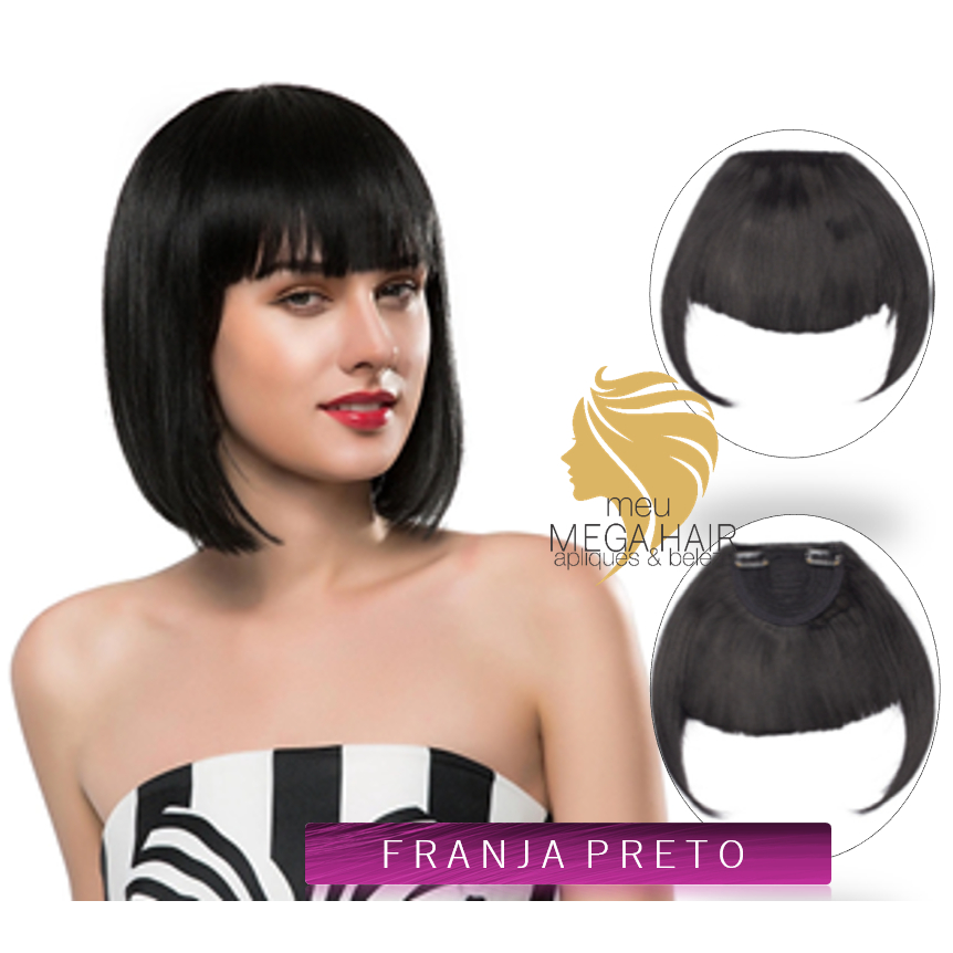 Cabelo Franja Tic Tac Cor Preto Mega Hair Penteado Liso Presilha Igual Humano
