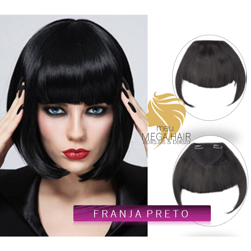 Cabelo Aplique Franja Presilha Tic Tac Preto Liso Smi Humano Promoção