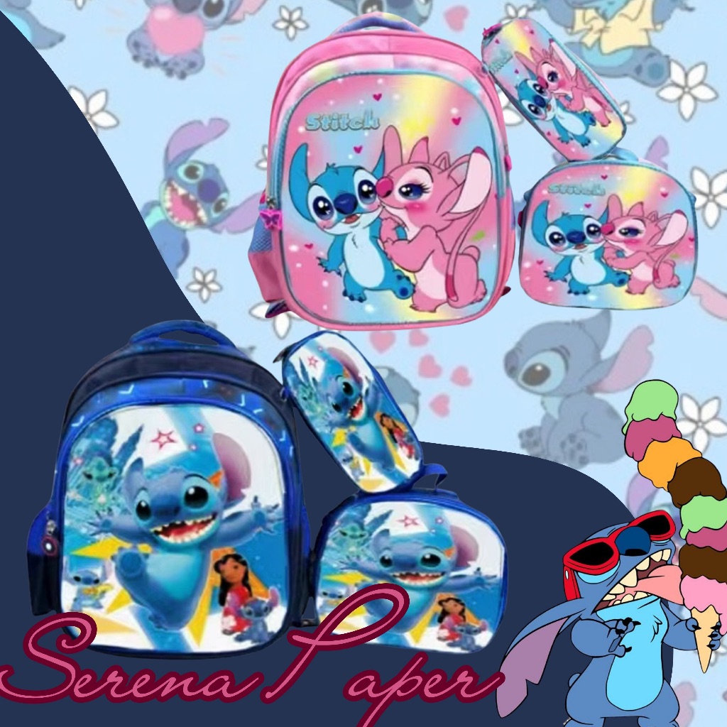KIT MOCHILA STITCH (MOCHILA + ESTOJO + LANCHEIRA) / MATERIAL ESCOLAR