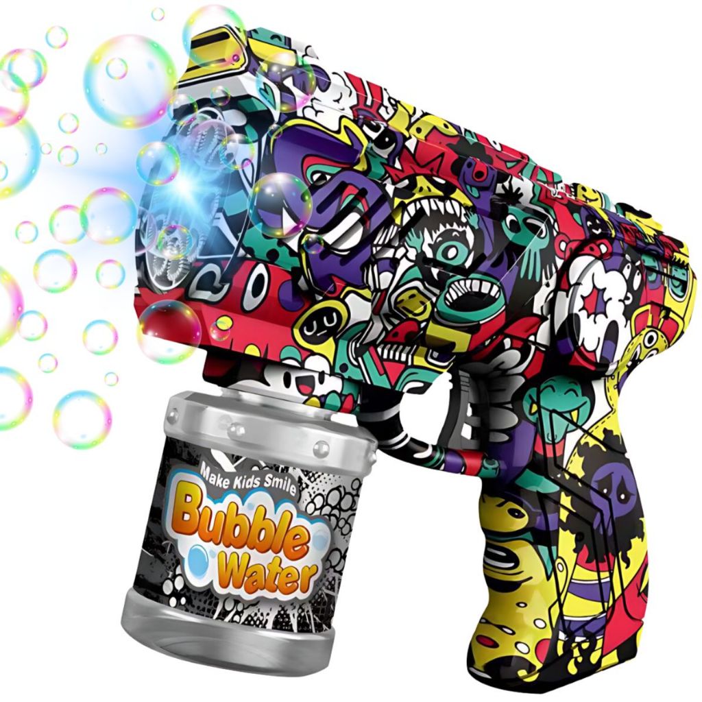 Brinquedo Maquina Bolha Sabão Pistola Arma Automática Luzes Lançamento