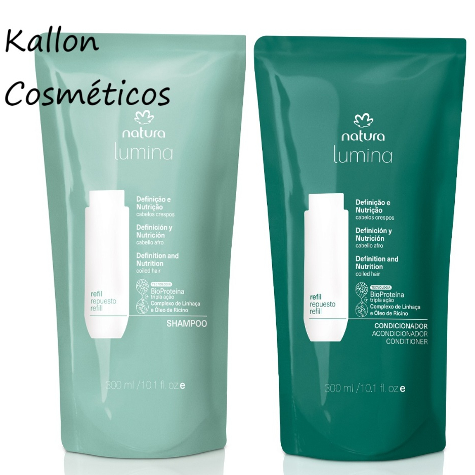 Kit Lumina Cabelos Crespos Shampoo 300 ml e Condicionador 300 ml Refil, Natura Cosméticos, Original, Hidratação, Frizz