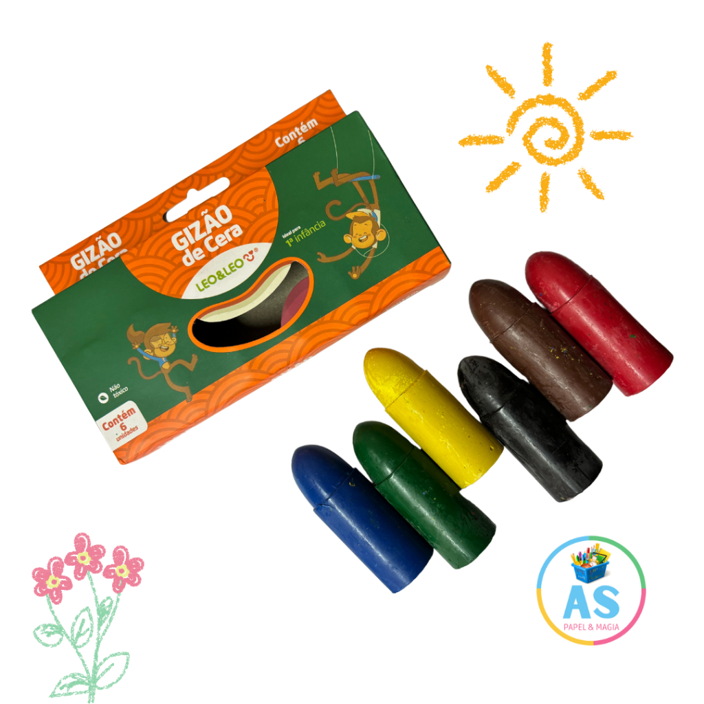 Gizao De Cera Meu Primeiro Giz 6 Cores - Leoeleo -papelaria em Oferta na Shopee