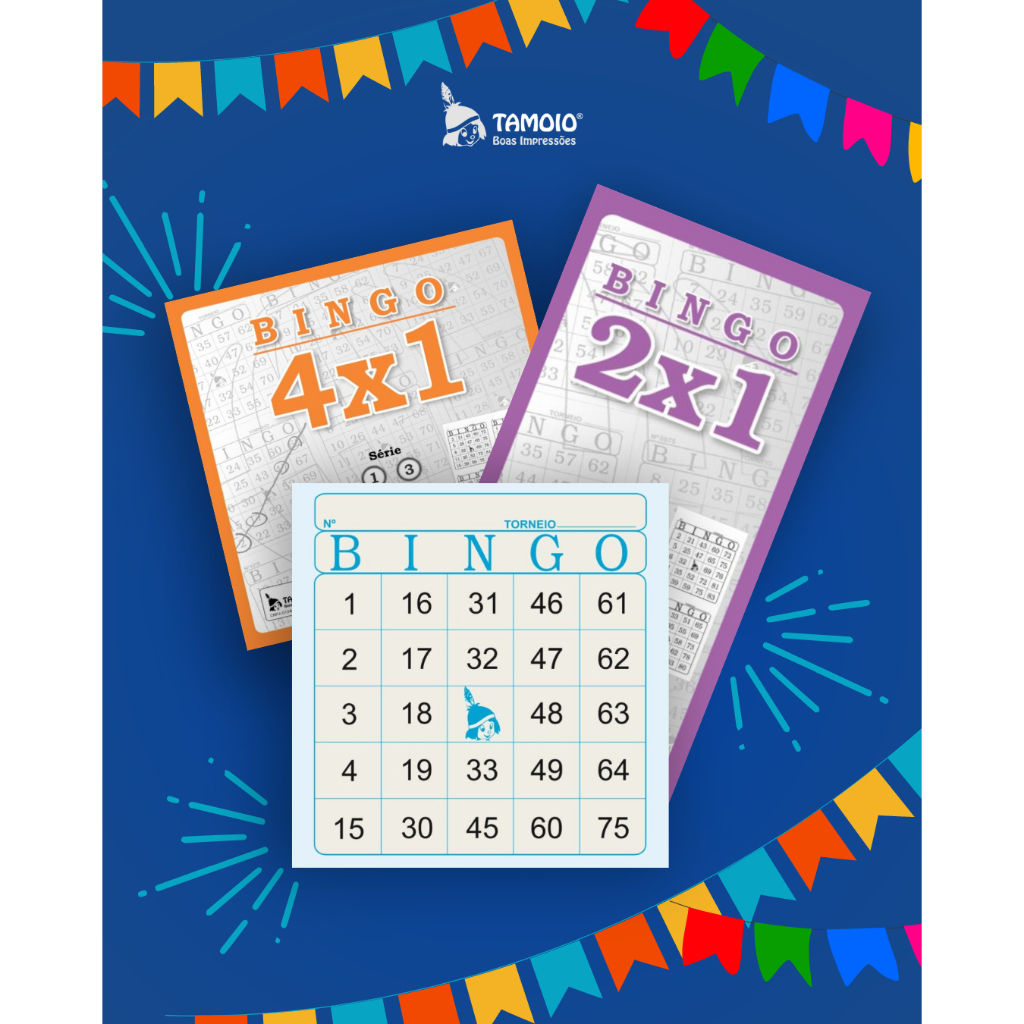 BINGO FESTA JUNINA CARTELA PAPEL JORNAL MODELOS BINGÃO 4X1 -  2X1  - CARTELA INDIVIDUAL ) TAMOIO