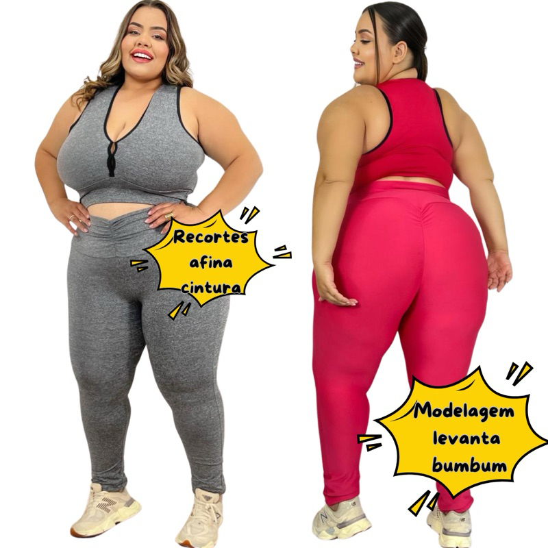 Conjunto Fitness Plus Size 44 ao 54 Top e Legging levanta bumbum Roupa Academia Curves